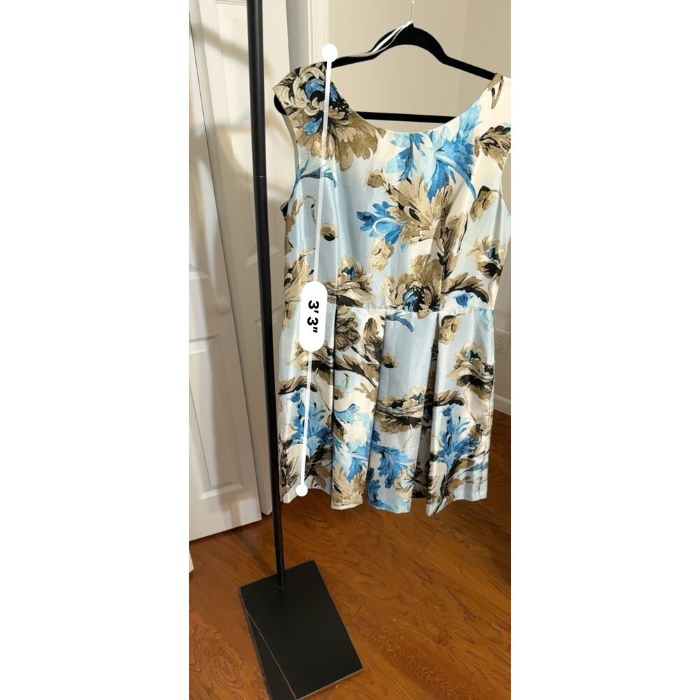 Danny & Nicole Fit & Flare Dress Blue Beige Floral Sleeveless Knee Length 16